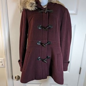Andrew Marc, hooded wool coat, maroon, size 8